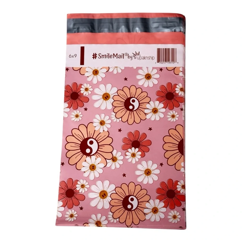 10 6”x9” Poly Mailers-Pink Floral with Yin Yang Design